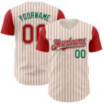 Custom Cream Red Pinstripe White Kelly Green Authentic Two Tone Baseball Jersey