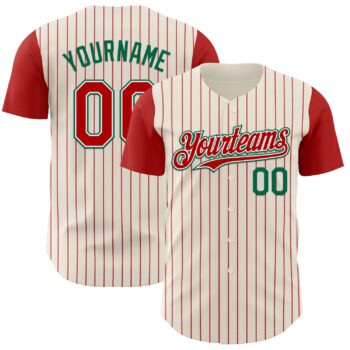 Custom Cream Red Pinstripe White Kelly Green Authentic Two Tone Baseball Jersey