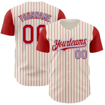 Custom Cream Red Pinstripe White Light Blue Authentic Two Tone Baseball Jersey