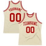 Custom Cream Red White Authentic Throwback Basketball Jersey