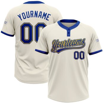 Custom Cream Royal Gold Two Button Unisex Softball Jersey