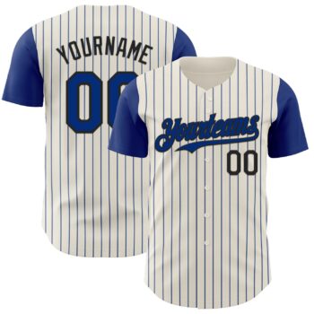 Custom Cream Royal Pinstripe Black Authentic Two Tone Baseball Jersey