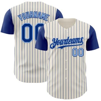 Custom Cream Royal Pinstripe Light Blue Authentic Two Tone Baseball Jersey