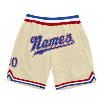 Custom Cream Royal Red Authentic Throwback Basketball Shorts