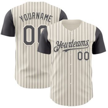 Custom Cream Steel Gray Pinstripe Steel Gray Authentic Two Tone Baseball Jersey