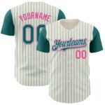 Custom Cream Teal Pinstripe White Pink Authentic Two Tone Baseball Jersey