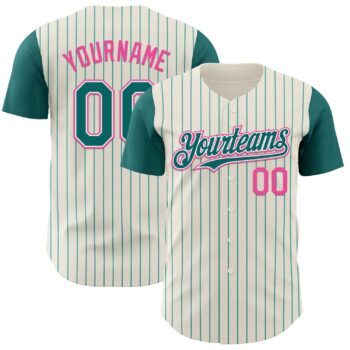 Custom Cream Teal Pinstripe White Pink Authentic Two Tone Baseball Jersey