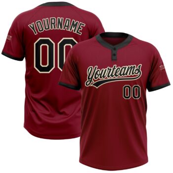 Custom Crimson Black Cream Two Button Unisex Softball Jersey