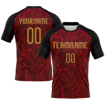 Custom Crimson Old Gold Black Lightning Sublimation Volleyball Uniform Jersey