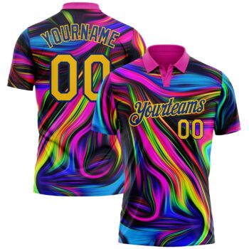 Custom Deep Pink Yellow Royal 3d Pattern Design Abstract Colorful Psychedelic Fluid Art Performance Golf Polo Shirt