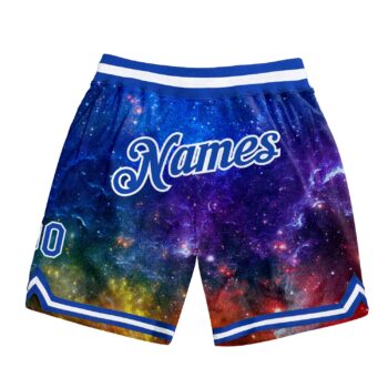 Custom Galactic Royal White 3d Authentic Basketball Shorts