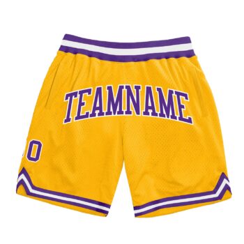 Custom Gold Purple White Authentic Throwback Basketball Shorts