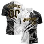 Custom Graffiti Pattern Black Old Gold 3d Scratch Performance Golf Polo Shirt