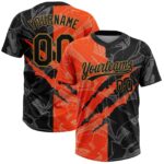Custom Graffiti Pattern Black Old Gold 3d Two Button Unisex Softball Jersey