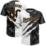Custom Graffiti Pattern Black Old Gold 3d Two Button Unisex Softball Jersey