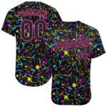 Custom Graffiti Pattern Black Pink 3d Neon Splatter Authentic Baseball Jersey