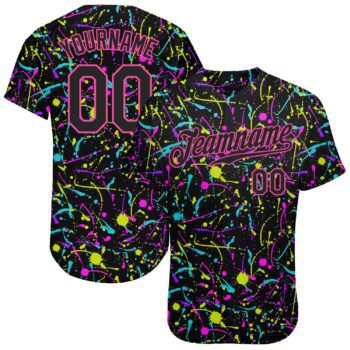 Custom Graffiti Pattern Black Pink 3d Neon Splatter Authentic Baseball Jersey
