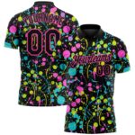 Custom Graffiti Pattern Black Pink 3d Neon Splatter Performance Golf Polo Shirt
