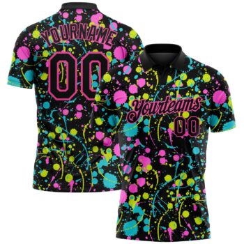 Custom Graffiti Pattern Black Pink 3d Neon Splatter Performance Golf Polo Shirt