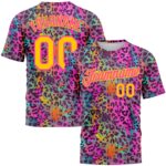Custom Graffiti Pattern Gold Pink 3d Colorful Leopard Performance T Shirt