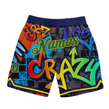 Custom Graffiti Pattern Kelly Green Gold 3d Geometric Authentic Basketball Shorts