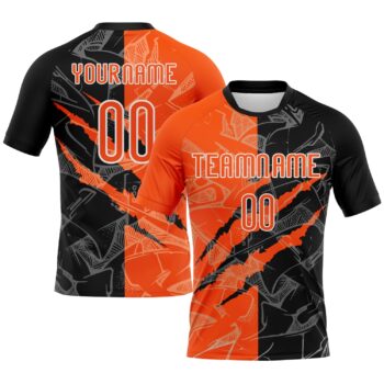 Custom Graffiti Pattern Orange Black Scratch Sublimation Volleyball Uniform Jersey