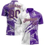 Custom Graffiti Pattern Purple Old Gold 3d Scratch Performance Golf Polo Shirt