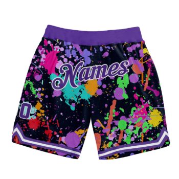Custom Graffiti Pattern Purple White 3d Splashes Authentic Basketball Shorts
