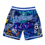 Custom Graffiti Pattern Royal White 3d Authentic Basketball Shorts