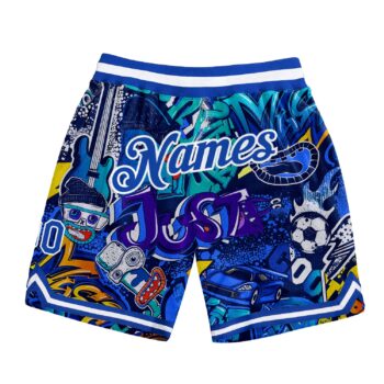 Custom Graffiti Pattern Royal White 3d Authentic Basketball Shorts