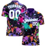 Custom Graffiti Pattern White Light Blue 3d Splashes Performance Golf Polo Shirt