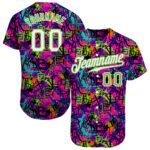 Custom Graffiti Pattern White Neon Green 3d Authentic Baseball Jersey