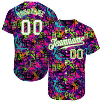 Custom Graffiti Pattern White Neon Green 3d Authentic Baseball Jersey