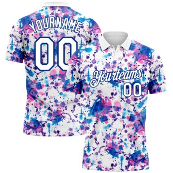 Custom Graffiti Pattern White Royal 3d Abstract Watercolor Performance Golf Polo Shirt