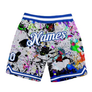 Custom Graffiti Pattern White Royal 3d Authentic Basketball Shorts
