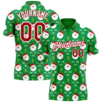 Custom Grass Green Red White 3d Christmas Performance Golf Polo Shirt