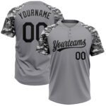 Custom Gray Black Camo 3d Pattern Two Button Unisex Softball Jersey