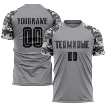 Custom Gray Black Camo Sublimation Soccer Uniform Jersey