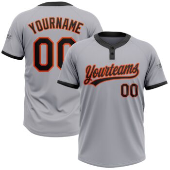 Custom Gray Black Orange Two Button Unisex Softball Jersey