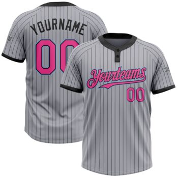 Custom Gray Black Pinstripe Pink Light Blue Two Button Unisex Softball Jersey