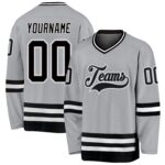 Custom Gray Black White Hockey Jersey
