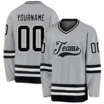 Custom Gray Black White Hockey Jersey