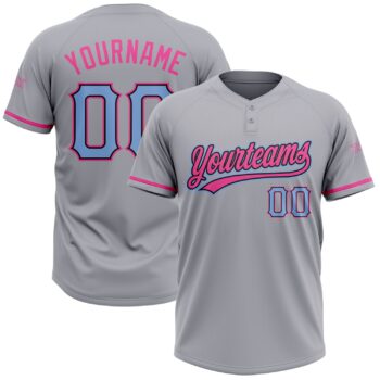 Custom Gray Light Blue Black Pink Two Button Unisex Softball Jersey