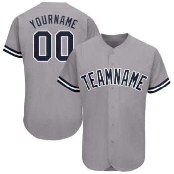 Custom Gray Navy White Baseball Jersey