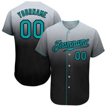 Custom Gray Teal Black Authentic Fade Fashion Baseball Jersey