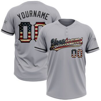 Custom Gray Vintage Usa Flag Black Two Button Unisex Softball Jersey