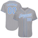 Custom Gray White Pinstripe Light Blue White Authentic Baseball Jersey