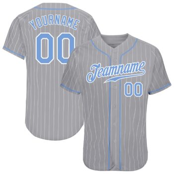 Custom Gray White Pinstripe Light Blue White Authentic Baseball Jersey