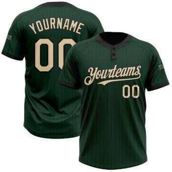 Custom Green Black Pinstripe Cream Two Button Unisex Softball Jersey