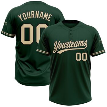 Custom Green City Cream Black Two Button Unisex Softball Jersey